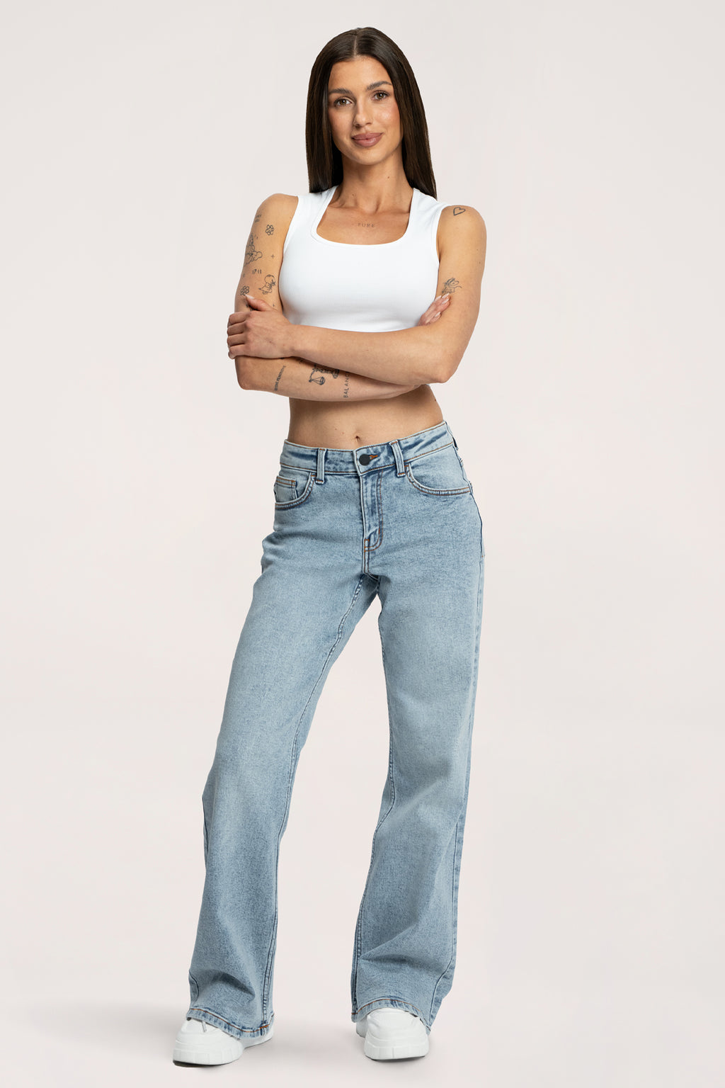 Wide low-waist jeans light blue