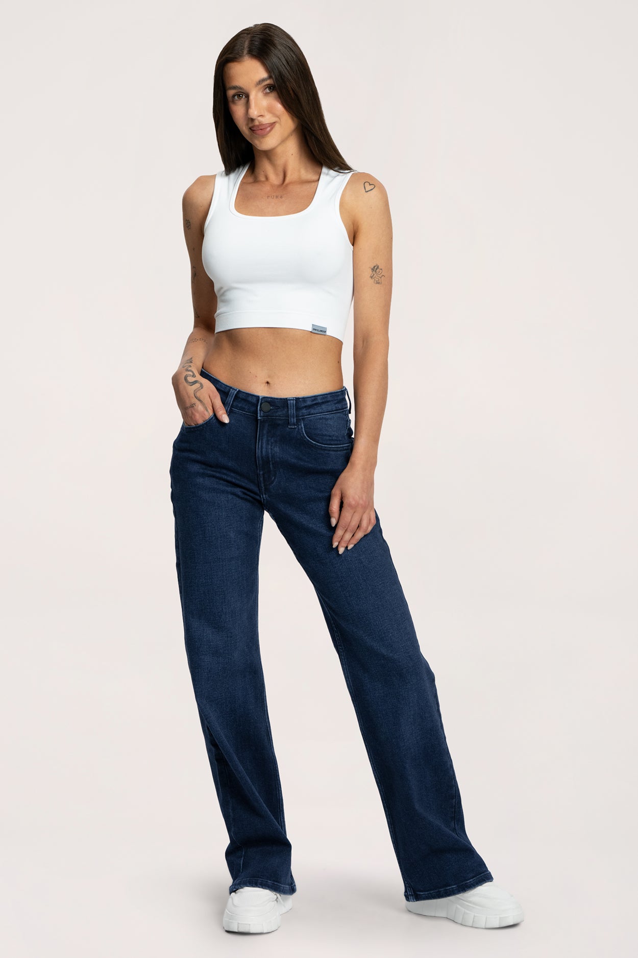 Wide low-waist jeans navy blue