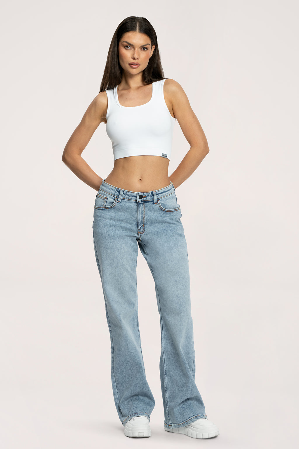 Low waist wide jeans light blue long