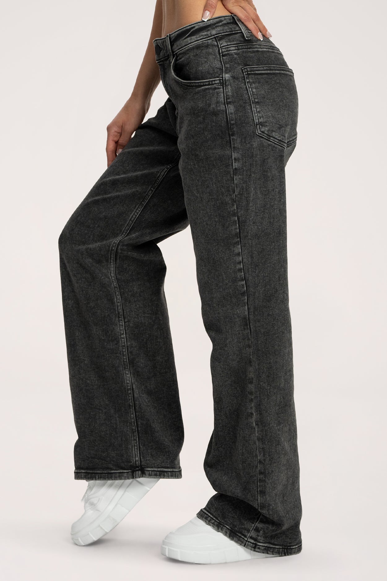 Low waist wide jeans grey long
