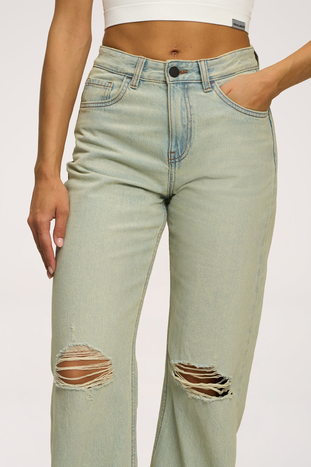 Wide relaxed jeans light green