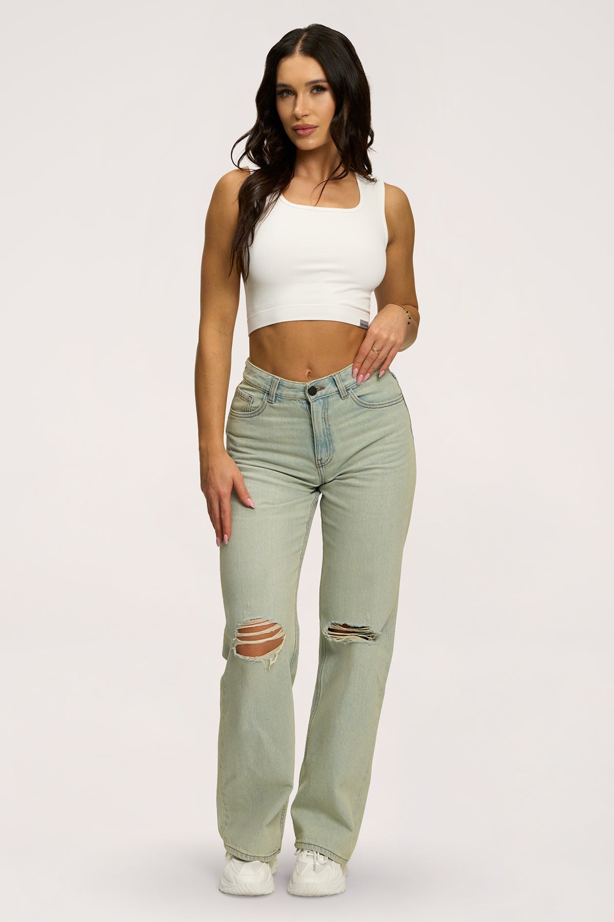 Wide relaxed jeans light green