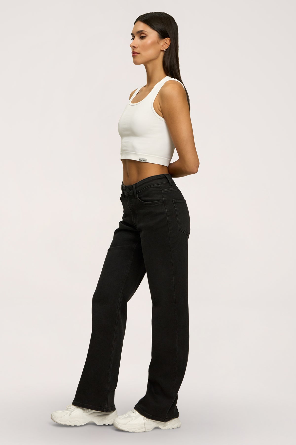 Wide low-waist jeans black