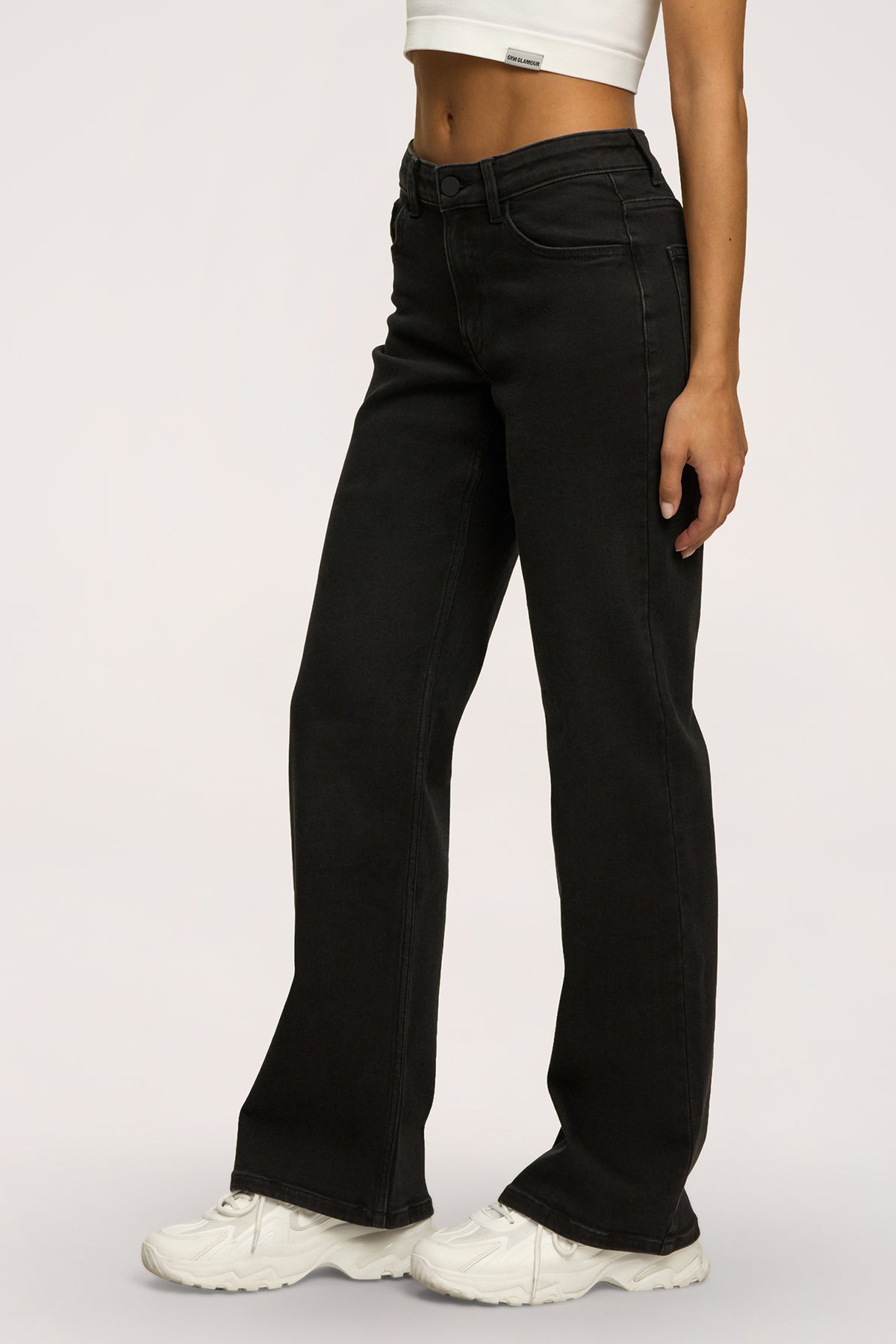 Wide low-waist jeans black