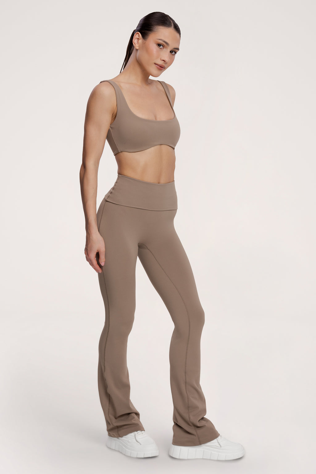 Flared pilates era warm beige