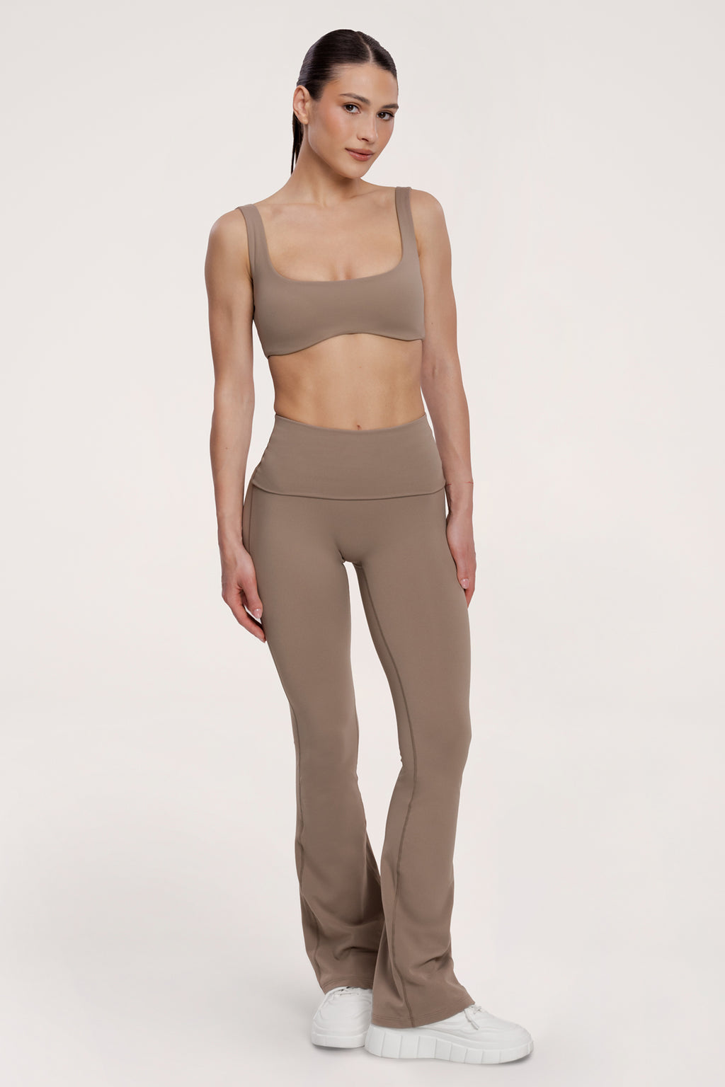 Flared pilates era warm beige