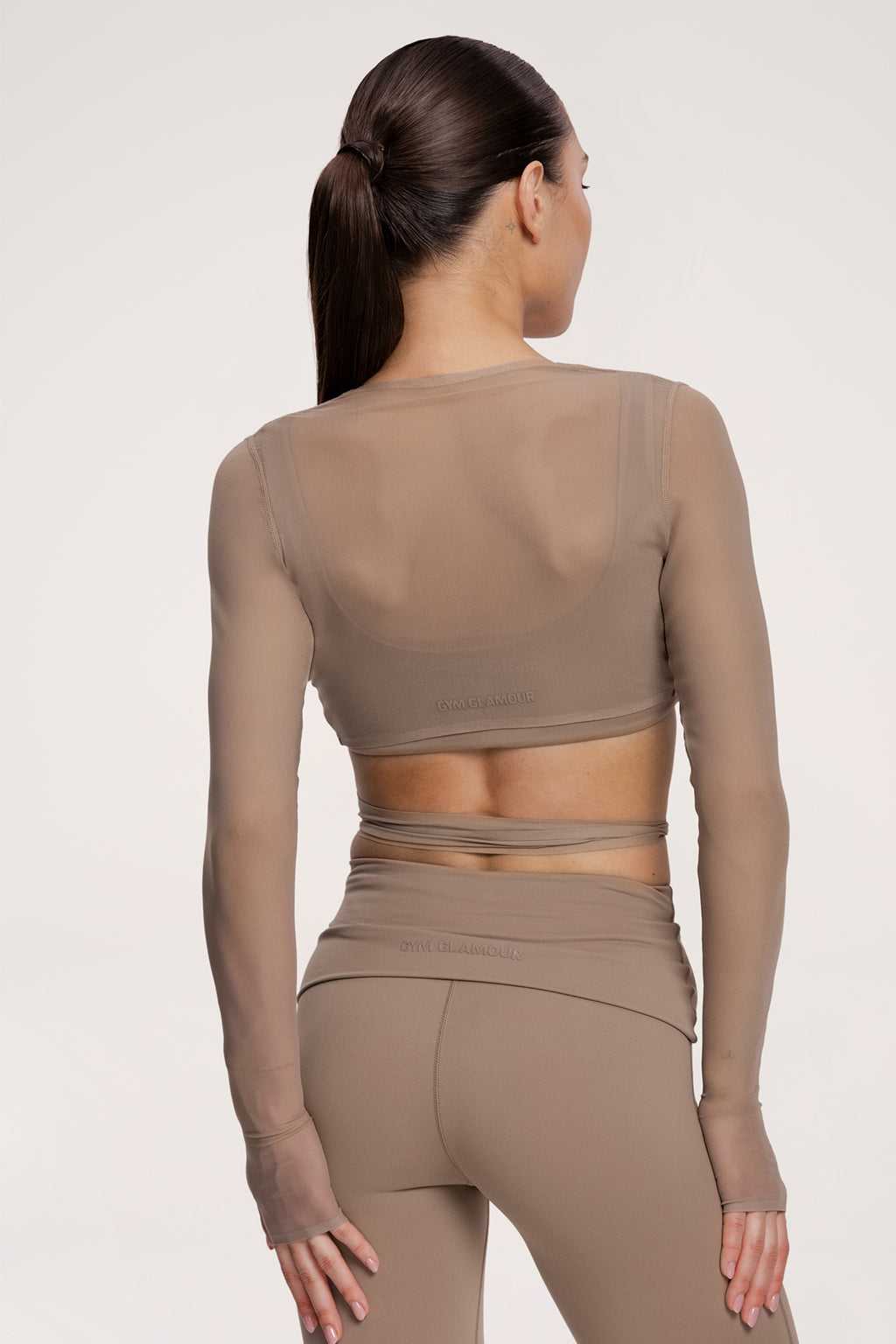 Tie-up shrug pilates era warm beige