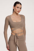 Tie-up shrug pilates era warm beige