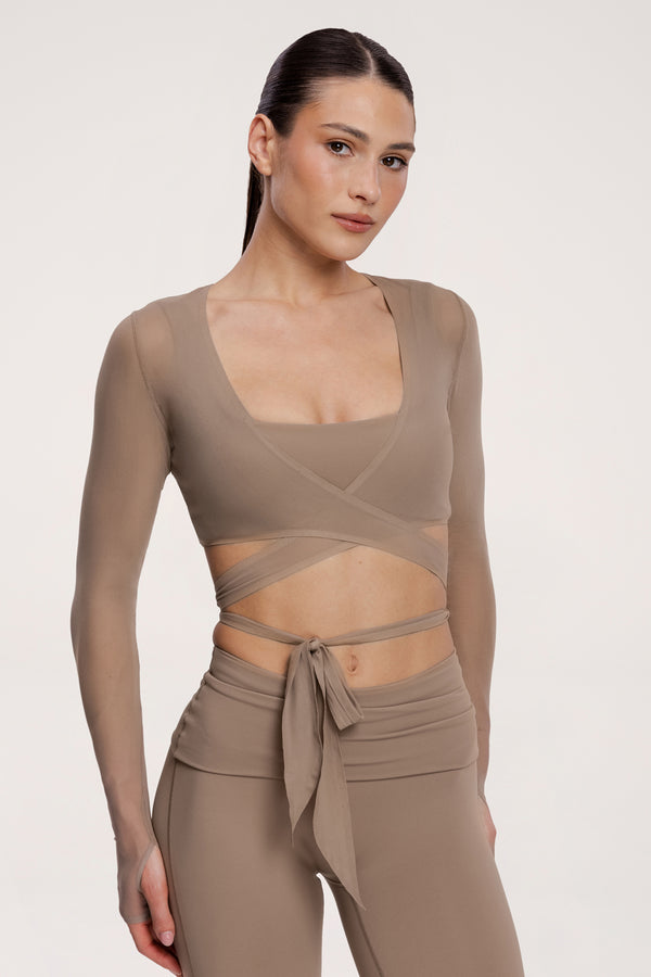 Tie-up shrug pilates era warm beige