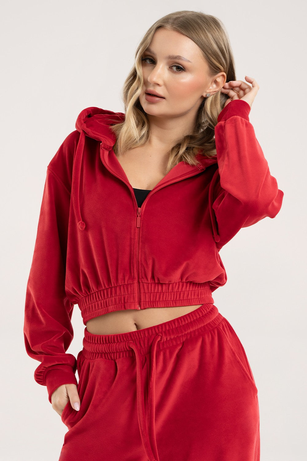 Bluza rozpinana velour red