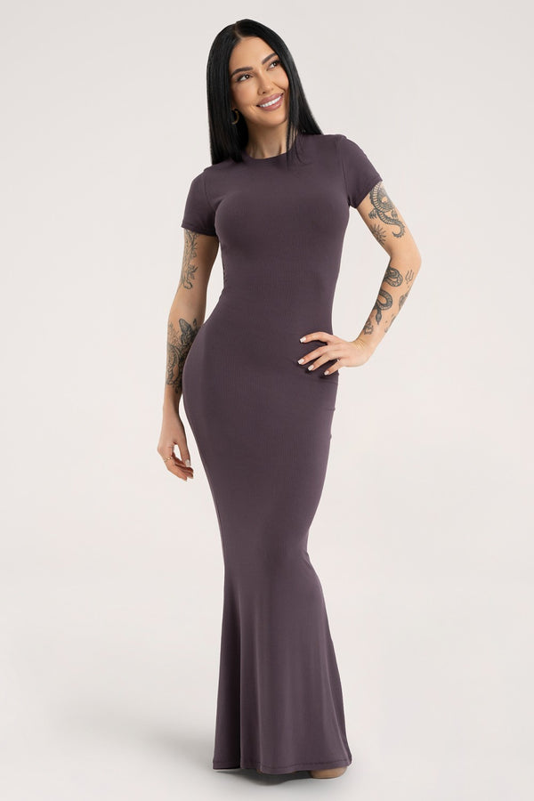 Flexi maxi short sleeve dress mocha