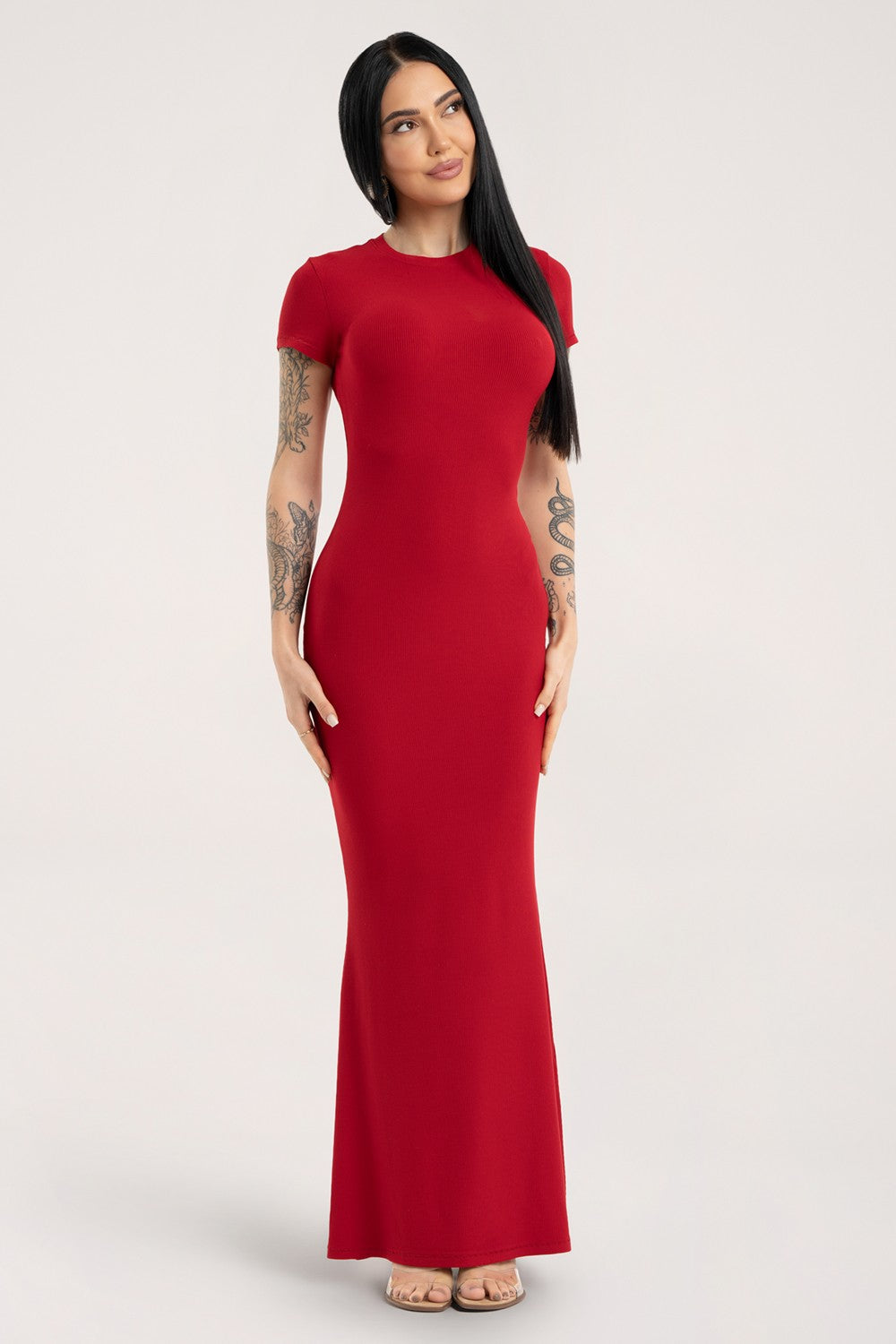 Sukienka flexi maxi z krótkim rękawem red