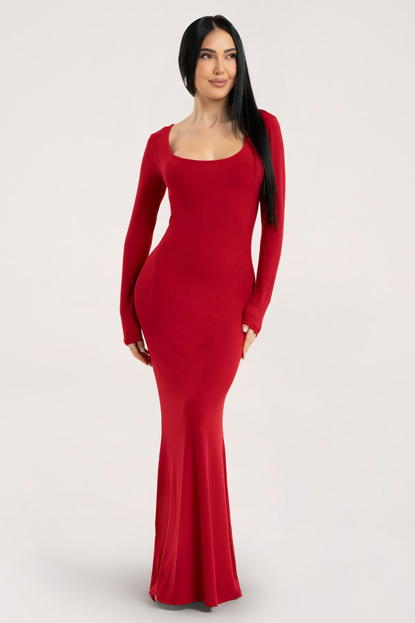 Flexi maxi long sleeve dress red