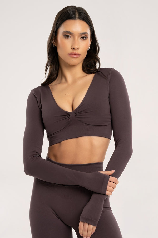 Long sleeve open back cacao