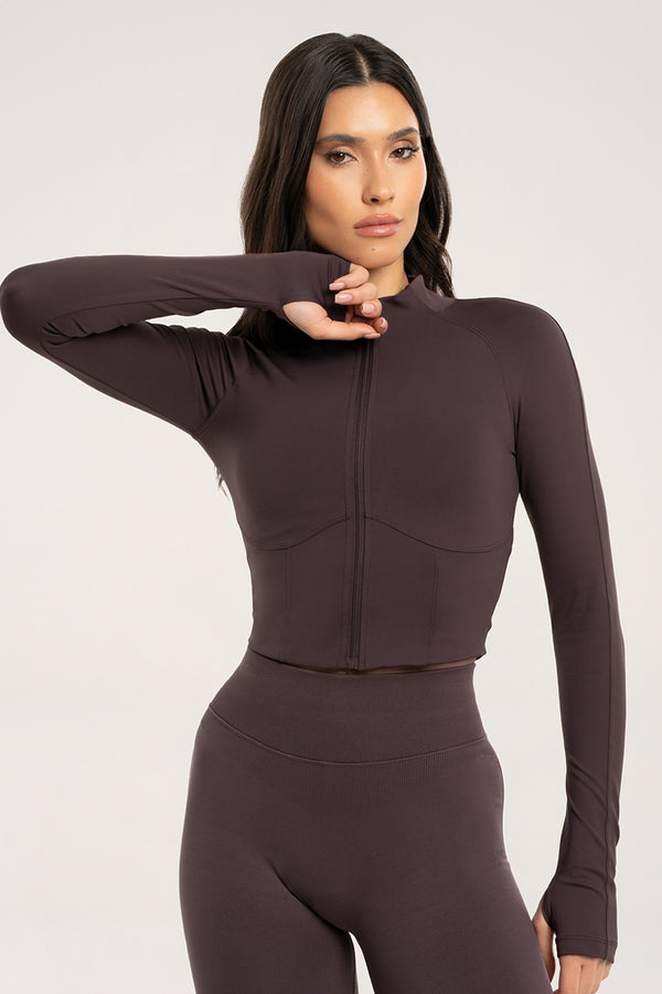 Hoodie zip-up "corset" cacao