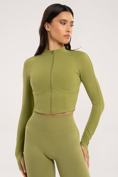 Bluza cu fermoar - corset matcha