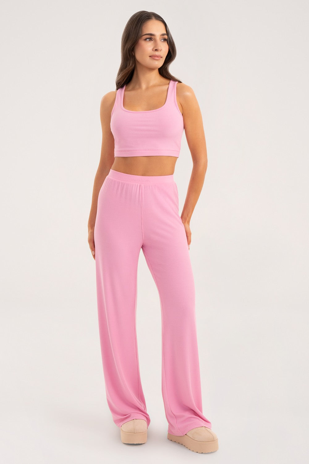 Szerokie spodnie casual light pink