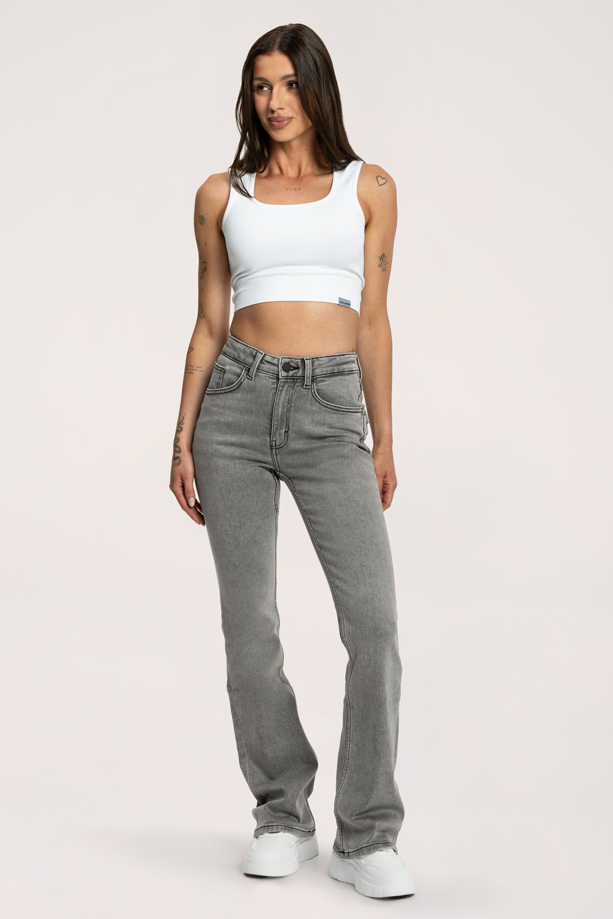 Jeansy dzwony push up light grey