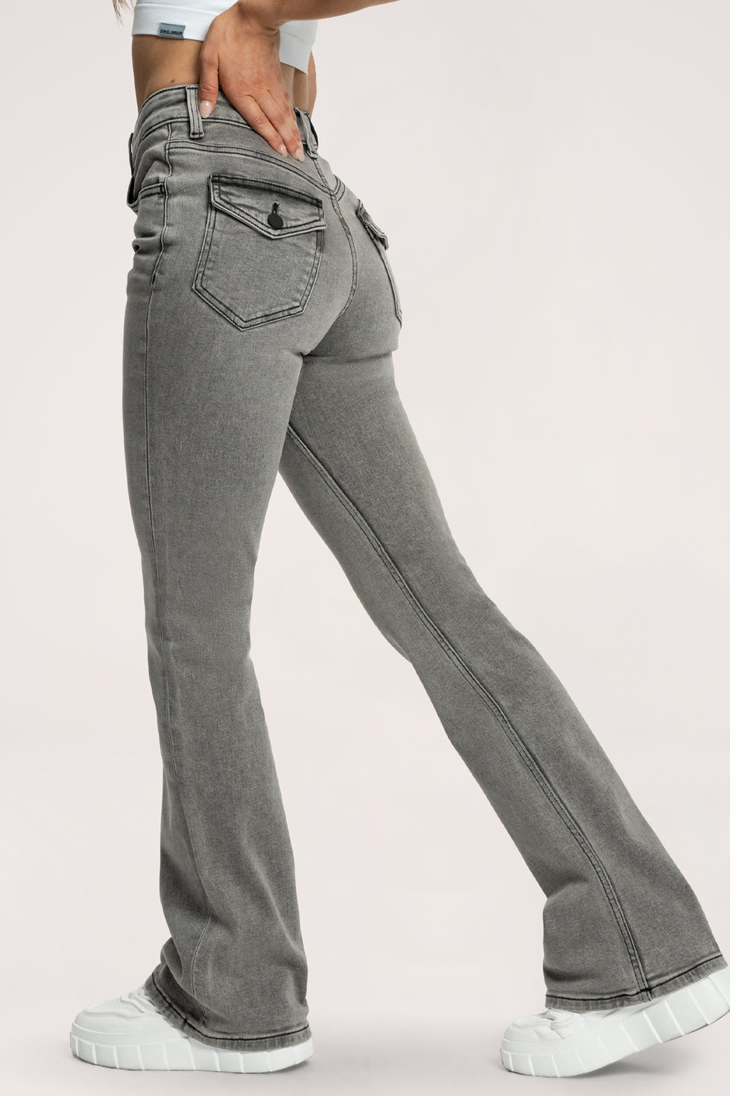 Jeansy dzwony push up light grey