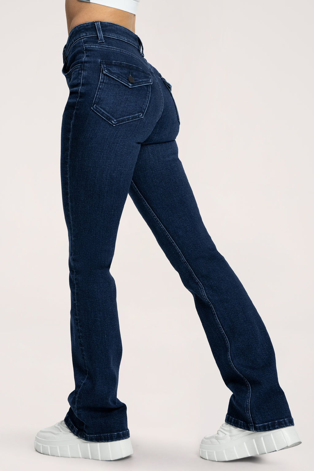 Jeansy dzwony push up navy blue