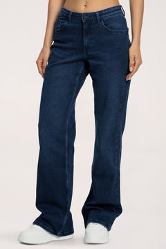 Wide low-waist jeans long navy blue