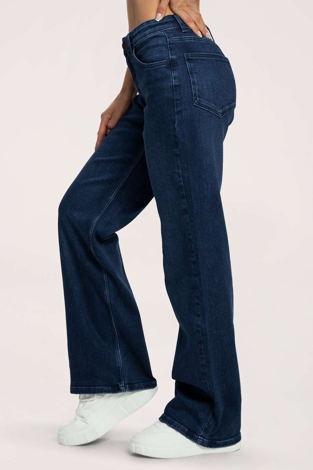 Jeansy long wide z niskim stanem navy blue