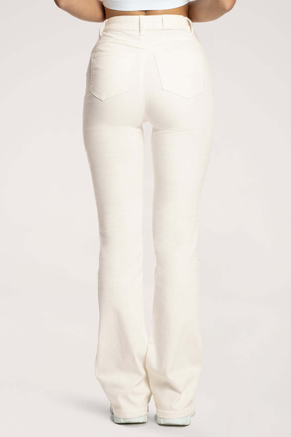 Jeansy long dzwony perfect slim off white