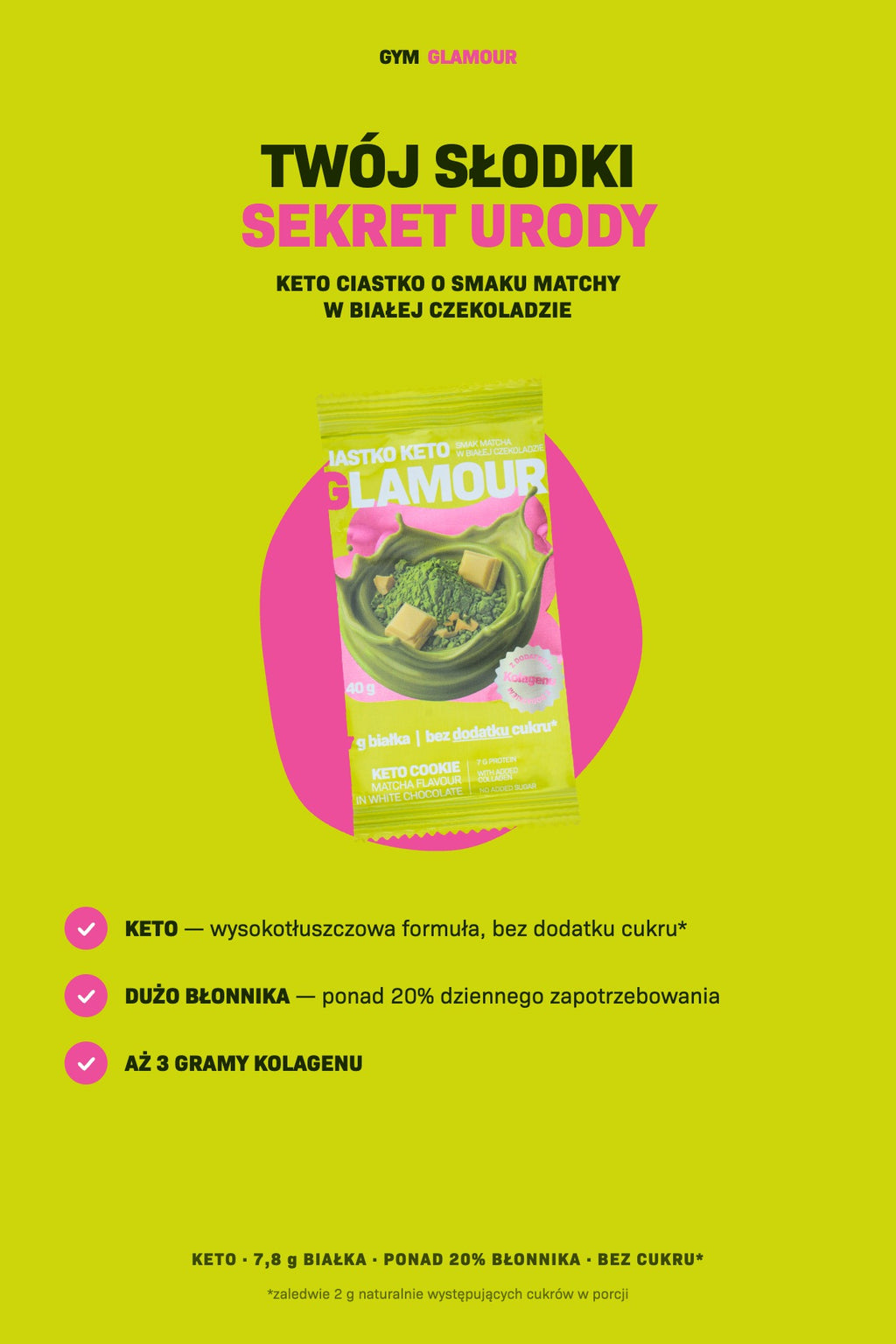 Keto cookie GLAMOUR – Matcha with white chocolate