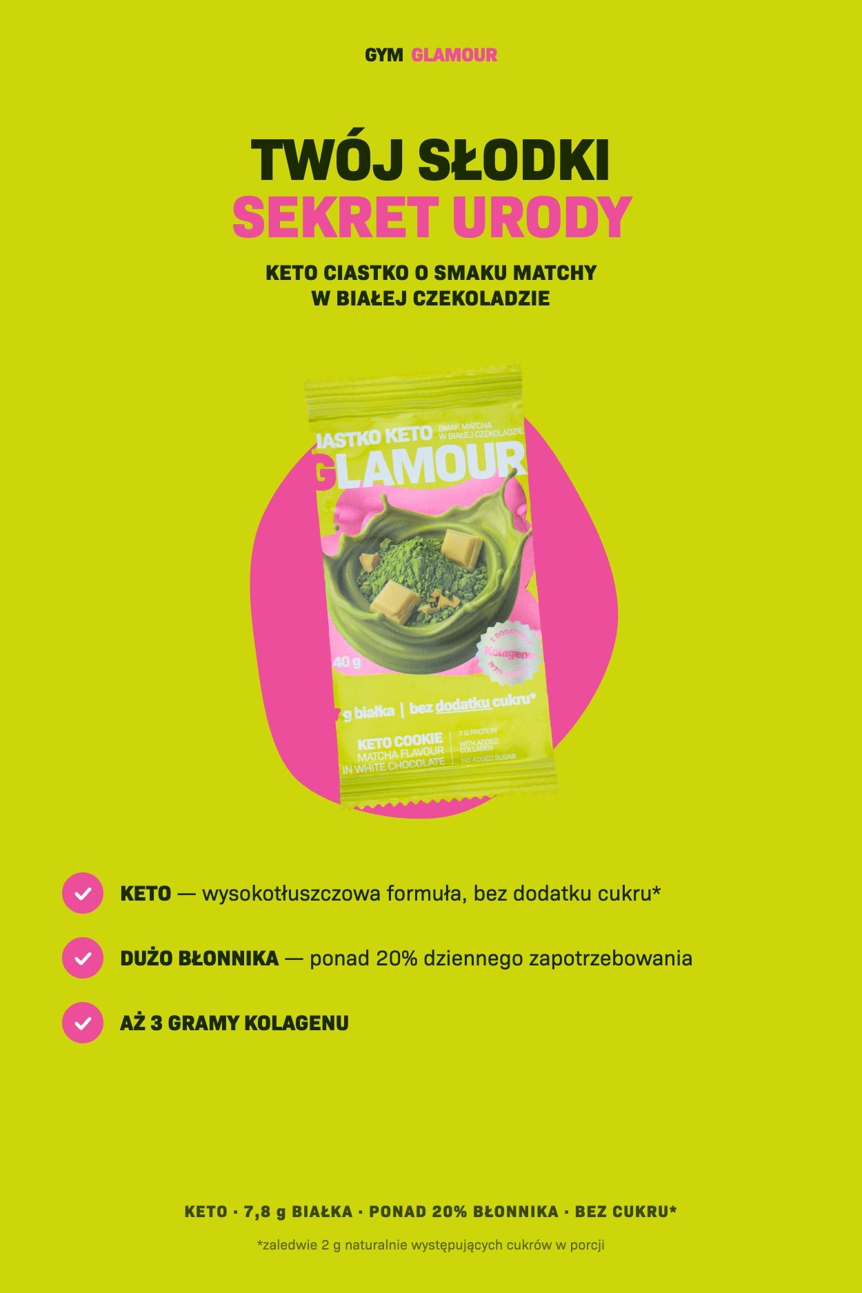 Keto cookie GLAMOUR – Matcha with white chocolate