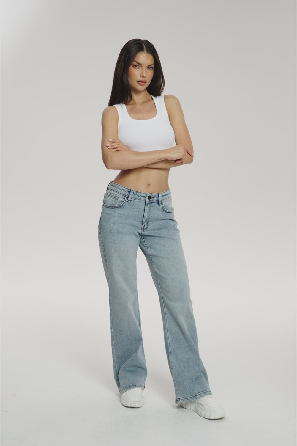 Low waist wide jeans light blue long