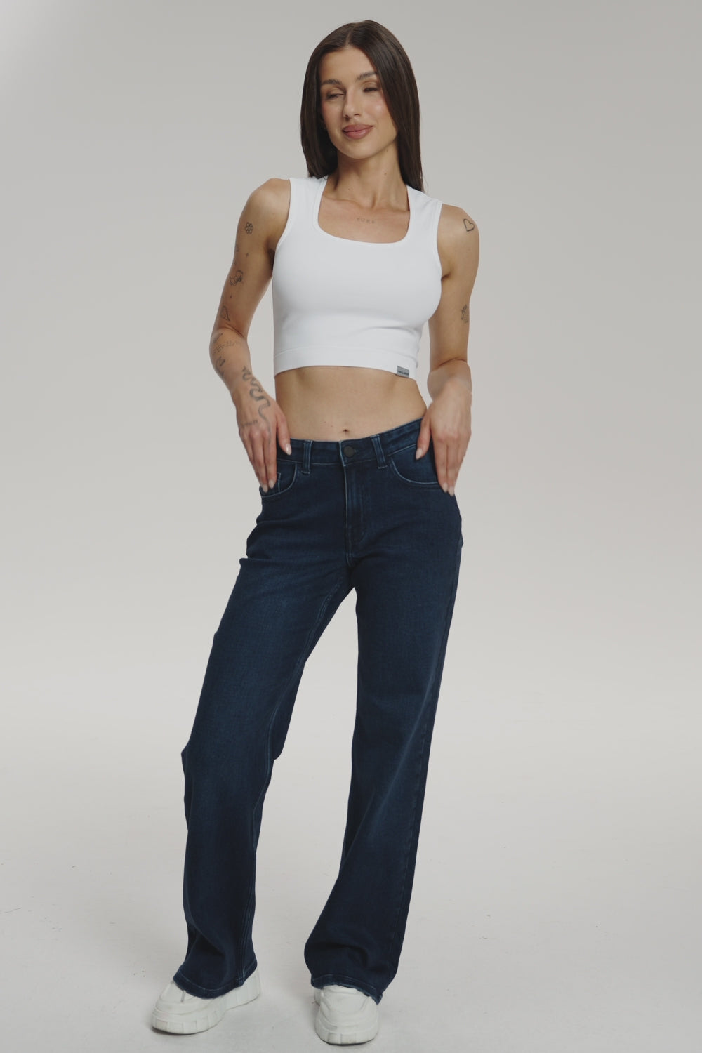 Wide low-waist jeans navy blue