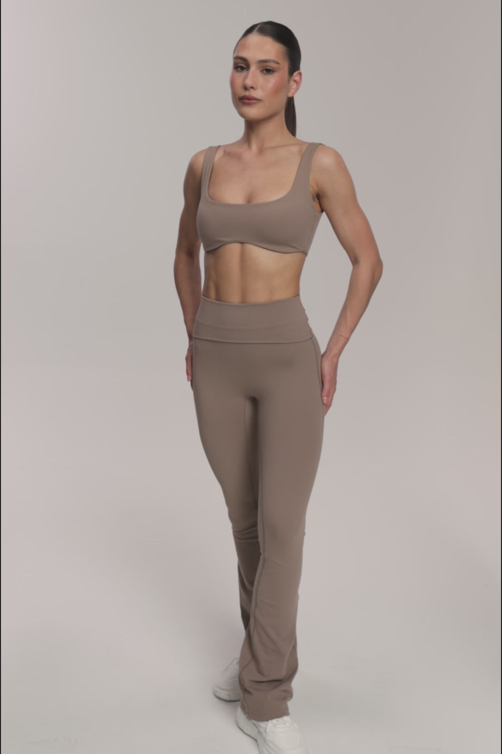 Flared pilates era warm beige